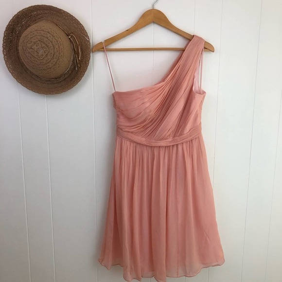 J. Crew Blush Pink Kylie Silk Chiffon One Shoulder Dress Women’s Size 8 - Picture 3 of 12